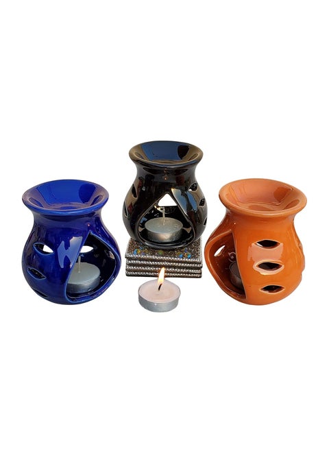 Pure Source India Ceramic Aroma Diffuser Burner Multicolor Set of 3