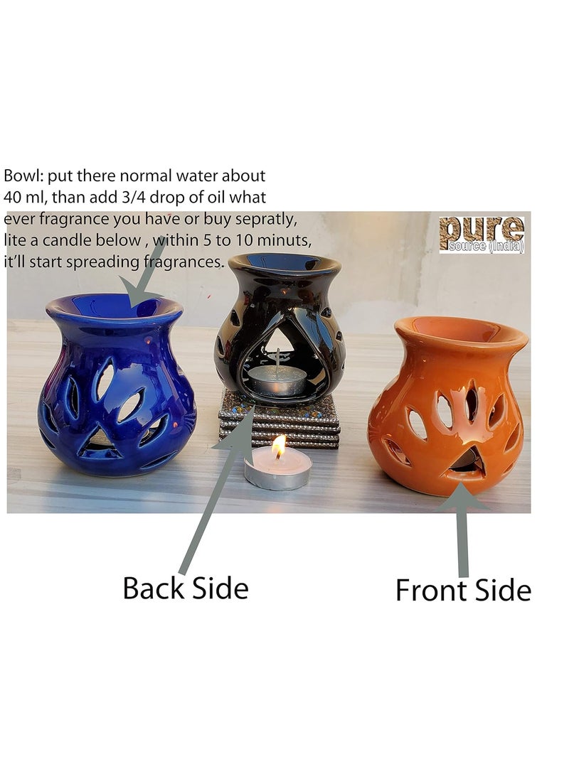 Pure Source India - Pure Source India Ceramic Aroma Diffuser Burner Multicolor Set of 3 - Image 1