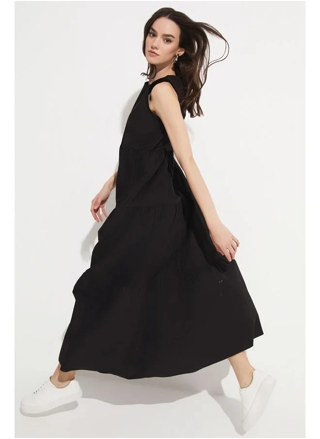 جون June Women A-Line Sleeveless Flounce Skirt Maxi Dress Black