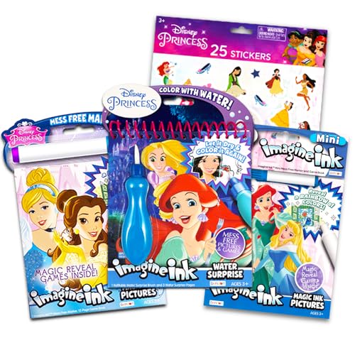 Disney Princess Imagine Ink Activity Book Set 3 Magic Disney Princess Coloring Books for Girls Kids Toddlers with Invisible Ink Pens Stickers Games Puzzles Mazes and More - Image 1