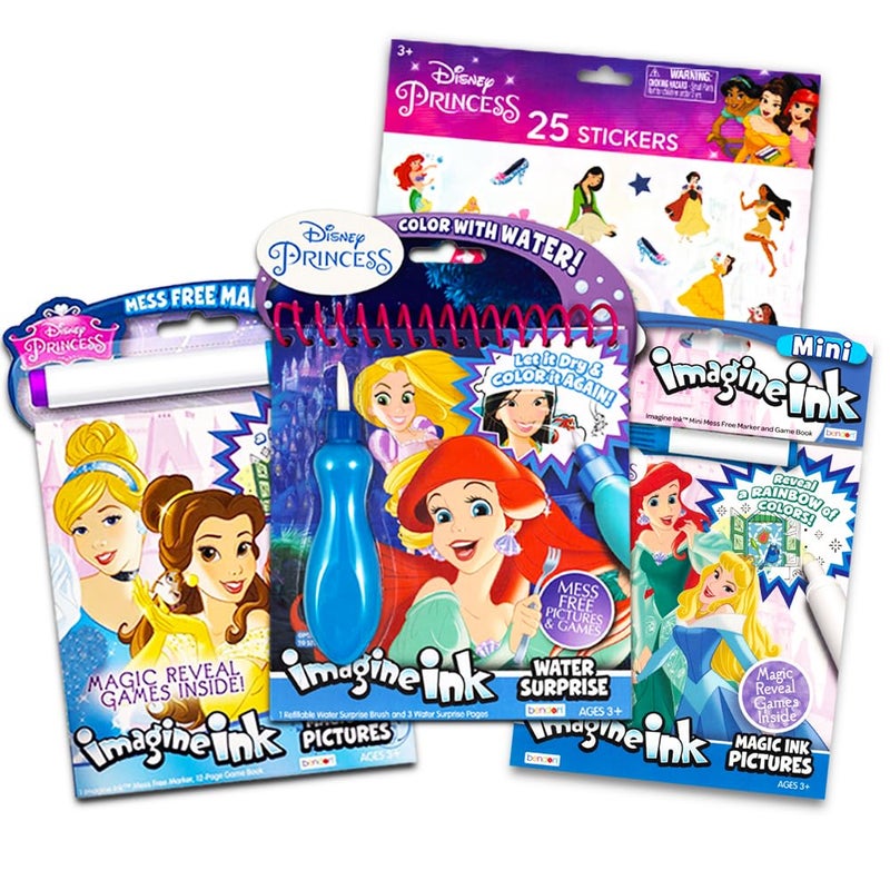 Disney Princess Imagine Ink Activity Book Set 3 Magic Disney Princess Coloring Books for Girls Kids Toddlers with Invisible Ink Pens Stickers Games Puzzles Mazes and More - Image 3