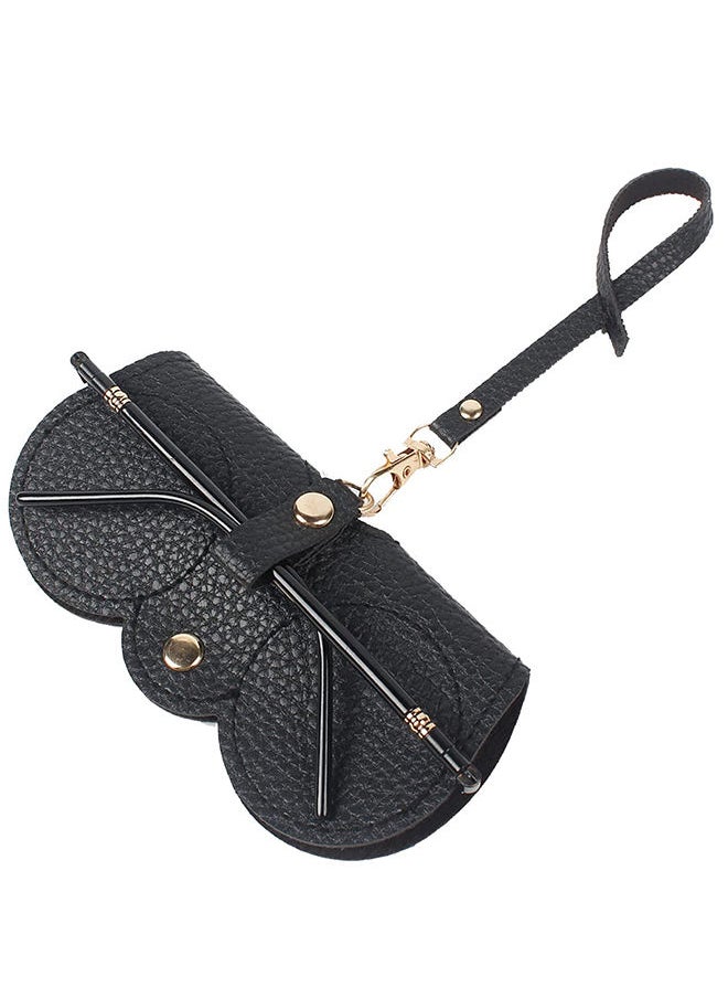 O Ozone Portable Soft Leather Sunglasses Bag Slim Travel Sunglasses Pouch Outdoor Carrying Organizer Eyeglass Bags with Wrist Strap Reading Glasses Case for Men Women - Black  - Image 1