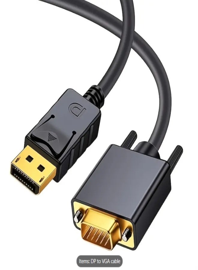 DisplayPort to VGA Cable 3M with Adapter - 1080P Full HD Support, Male to Male Connector for Laptop/PC to Monitor/Projector, Durable Flat Design & Easy Installation, Vga To Displayport Adapter, Laptop Display Adapter, Highspeed Connectivity, High-quality - Image 1