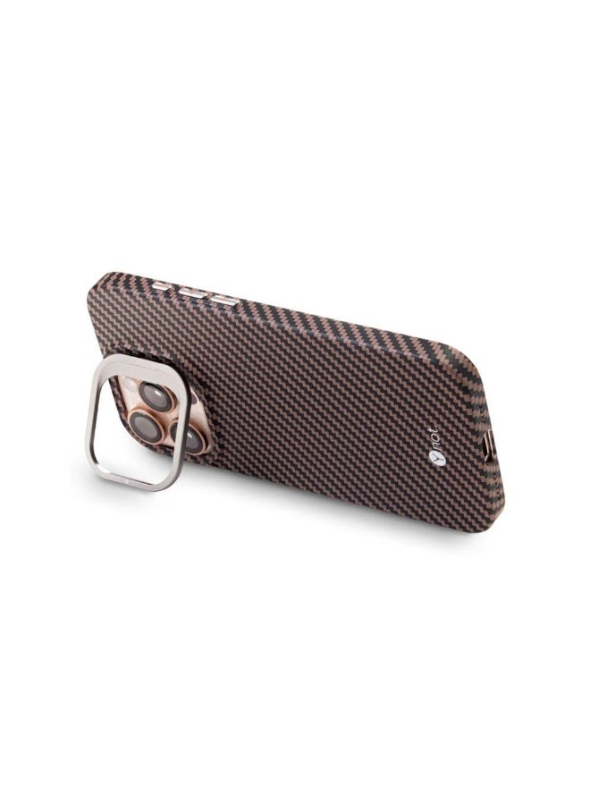 YNOT MagSafe carbon fiber protection case with camera stand for iPhone 13  - Black and dark carbon brown - Image 3