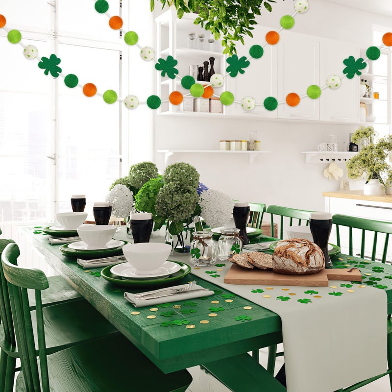 Partyprops 2 Pcs St Patrick's Day Felt Ball Garlands with Shamrock - St. Patrick's Day Decorations - Green Dark Green White Orange Pom Pom Garlands for Home Tree- Irish Party Home Fireplace Mantle Hanging Decor - Image 5