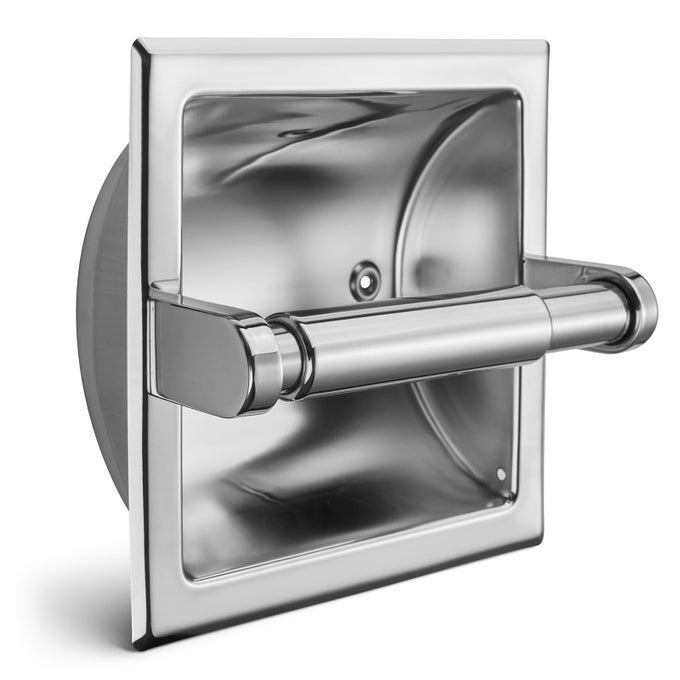 POLISHED CHROME RECESSED TOILET PAPER HOLDER STAINLESS STEEL TOILET PAPER ROLL HOLDER TISSUE HOLDER MODERN TISSUE ROLL DISPENSER SQUARE JUMBO MEGA ROLL HOLDER REAR MOUNTING BRACKET INCLUDED