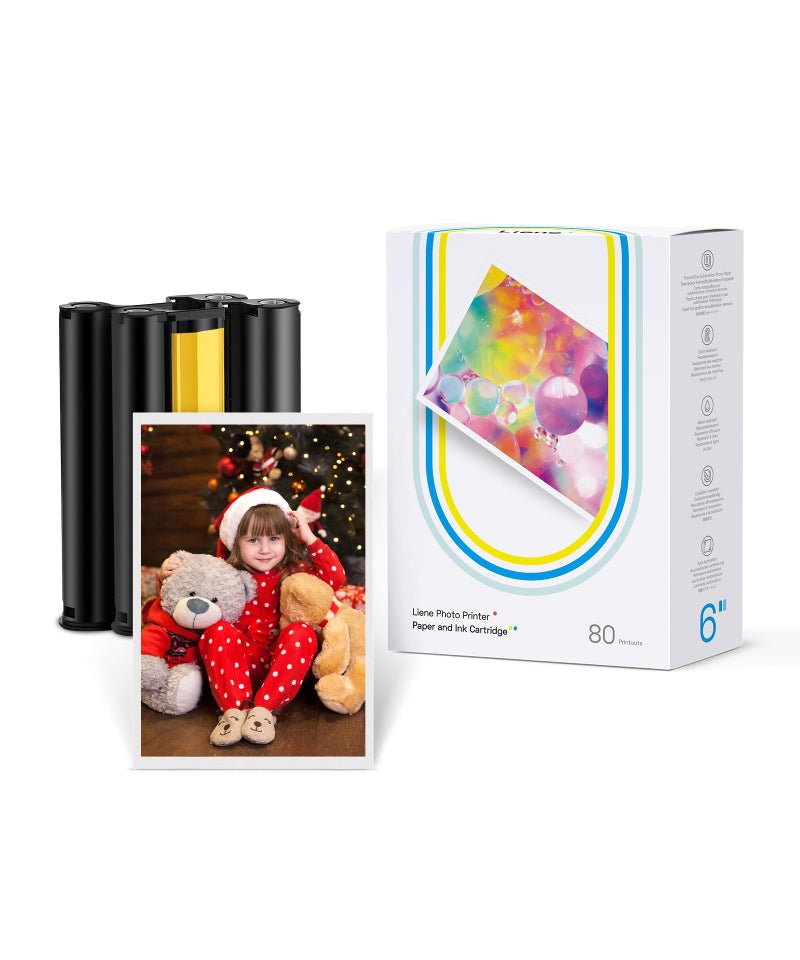 Liene Amber M100/M200/M110/M210 4x6" Photo Printer 80 Sheets Photo Paper & 2 Ink Cartridges Refill, Dye Sublimation, Only for Liene DHP512/DHP513/DHP514/DHP515 Printer, for Display, Framing, Scrapbook - Image 1
