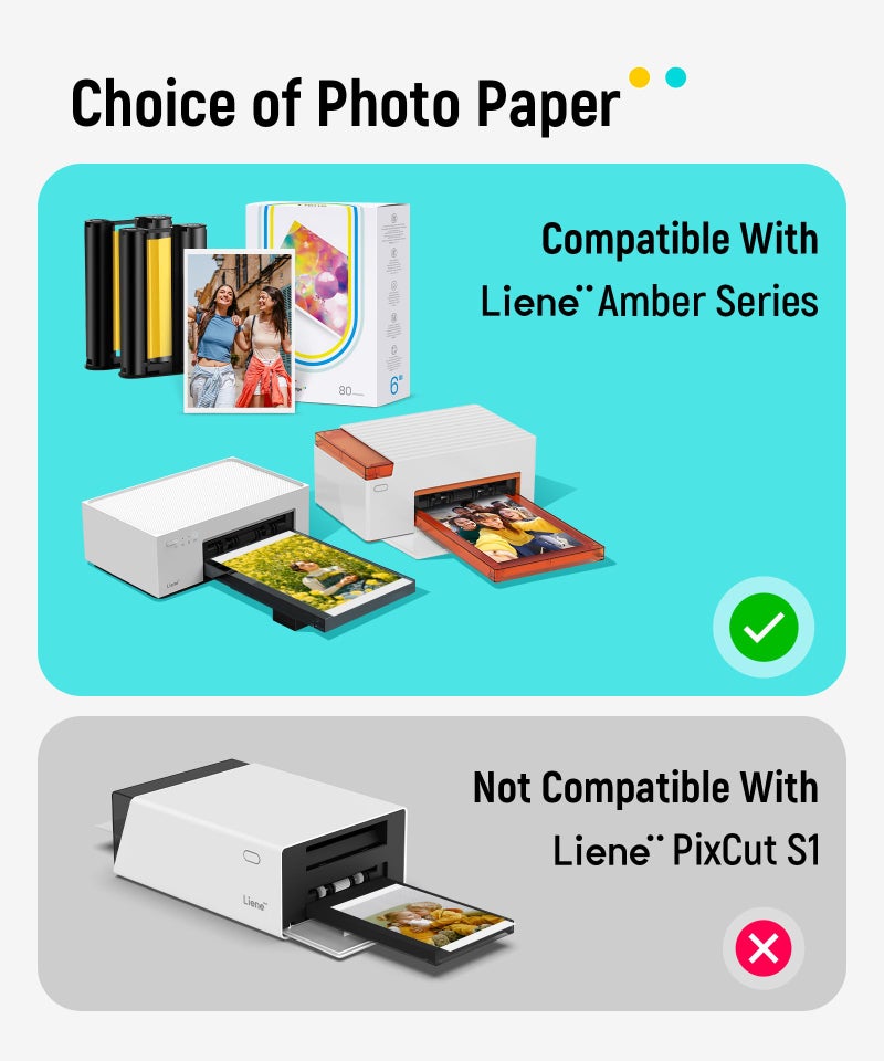 Liene Amber M100/M200/M110/M210 4x6" Photo Printer 80 Sheets Photo Paper & 2 Ink Cartridges Refill, Dye Sublimation, Only for Liene DHP512/DHP513/DHP514/DHP515 Printer, for Display, Framing, Scrapbook - Image 2