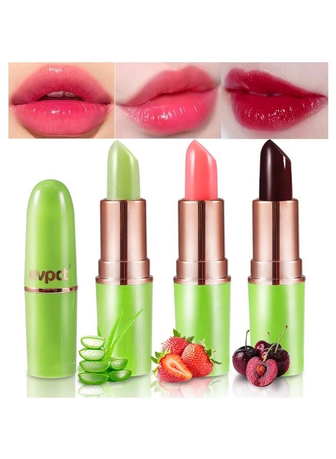 evpct 3Pcs Aloe Vera Strawberry Black Red Cherry Lip Color Changing Lipstick Tinted Lip Balm Set Magic PH Color Change Changing Jelly Lipstick Women labiales labial magicos mate 24 horas originales - Image 1
