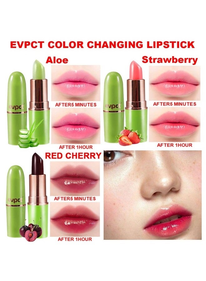 evpct 3Pcs Aloe Vera Strawberry Black Red Cherry Lip Color Changing Lipstick Tinted Lip Balm Set Magic PH Color Change Changing Jelly Lipstick Women labiales labial magicos mate 24 horas originales - Image 2