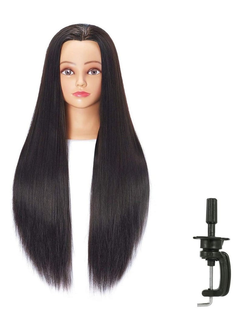 إستيل رأس مانيكان لتصفيف الشعر وتدريب رأس مانيكين للتجميل ، رأس دمية من الألياف الاصطناعية للشعر وحامل مشبك مجاني أسود - Image 1