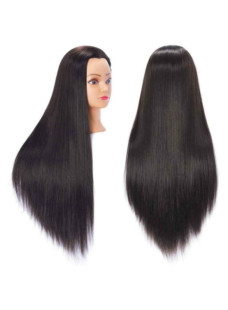 إستيل رأس مانيكان لتصفيف الشعر وتدريب رأس مانيكين للتجميل ، رأس دمية من الألياف الاصطناعية للشعر وحامل مشبك مجاني أسود - Image 2