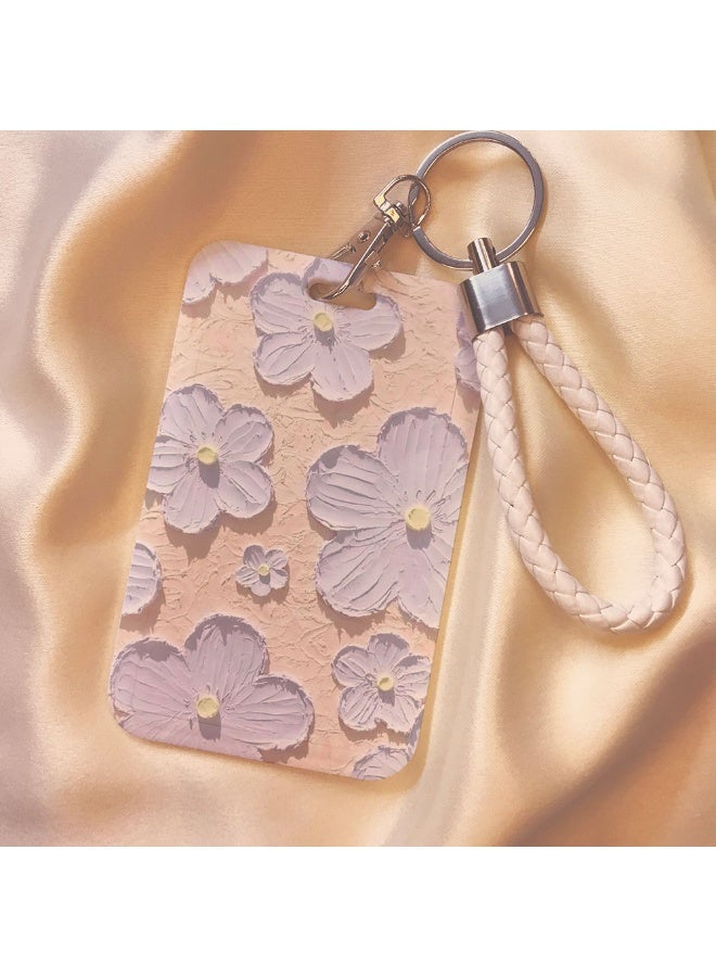 NIBEMINENT 1 - Piece Oil Painting Flowers Kpop Photo Card Holder Pendant Key Chain ID Badge Holder ID Card Holder Photo Card Protector for School ID Office ID Access Card for Women Girls