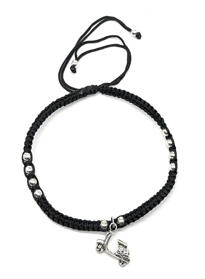 Jyokrish Handmade Black silk dori hanging Scooter Anklet For Women | girls | Nazariya |Payal | Nazar Battu | adjustable| free size| Pair of 1 - Image 4