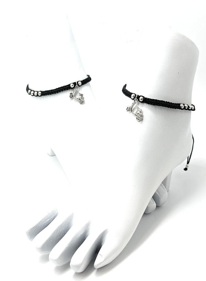 Jyokrish Handmade Black silk dori hanging Scooter Anklet For Women | girls | Nazariya |Payal | Nazar Battu | adjustable| free size| Pair of 1 - Image 3