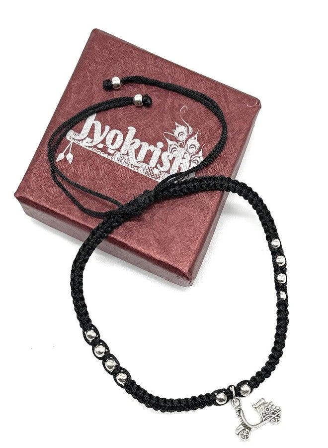 Jyokrish Handmade Black silk dori hanging Scooter Anklet For Women | girls | Nazariya |Payal | Nazar Battu | adjustable| free size| Pair of 1 - Image 5