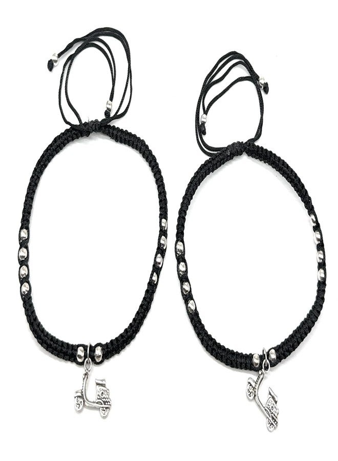 Jyokrish Handmade Black silk dori hanging Scooter Anklet For Women | girls | Nazariya |Payal | Nazar Battu | adjustable| free size| Pair of 1 - Image 2