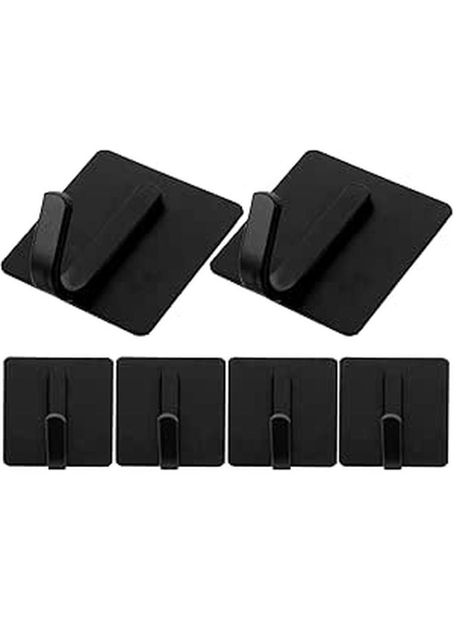 6 Pcs Black Self Adhesive Wall Hooks No Drill Carbon Steel For Towel And Door - Image 1