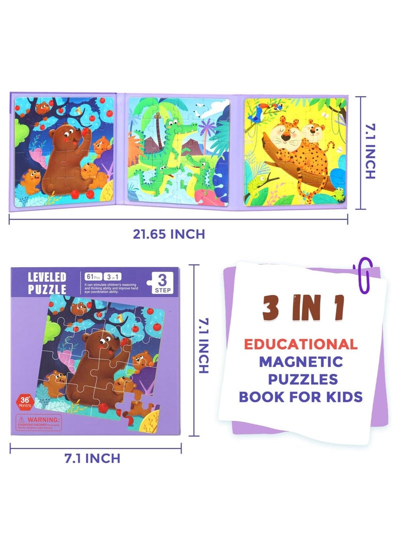 Excefore Magnetic Puzzles for Kids Ages 3-5, 3 in 1 Toddlers Animal Magnetic Jigsaw Puzzle, Kids Travel Puzzles Toys, Preschool Learning Toy for Kids 3-8 Year (Animal Forest) - Image 4