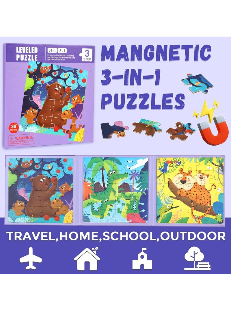 Excefore Magnetic Puzzles for Kids Ages 3-5, 3 in 1 Toddlers Animal Magnetic Jigsaw Puzzle, Kids Travel Puzzles Toys, Preschool Learning Toy for Kids 3-8 Year (Animal Forest) - Image 3