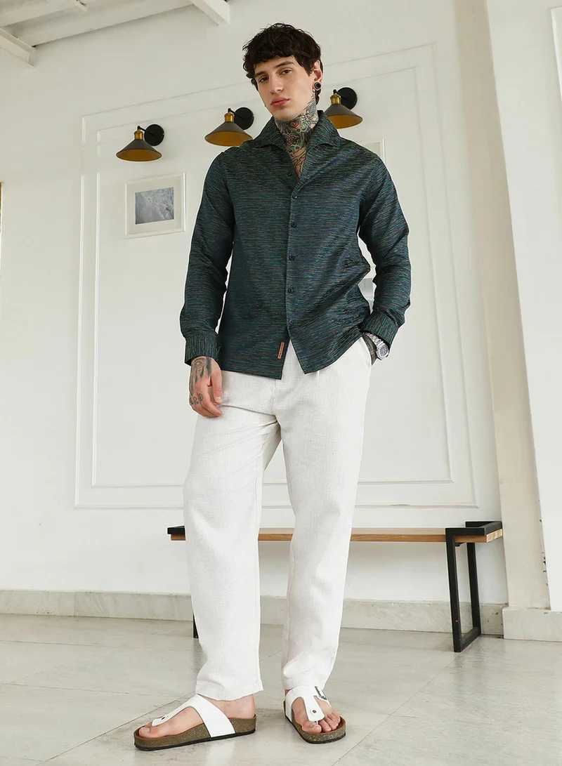 Campus Sutra Men's Textured Cotton Blend Slim Fit Shirt