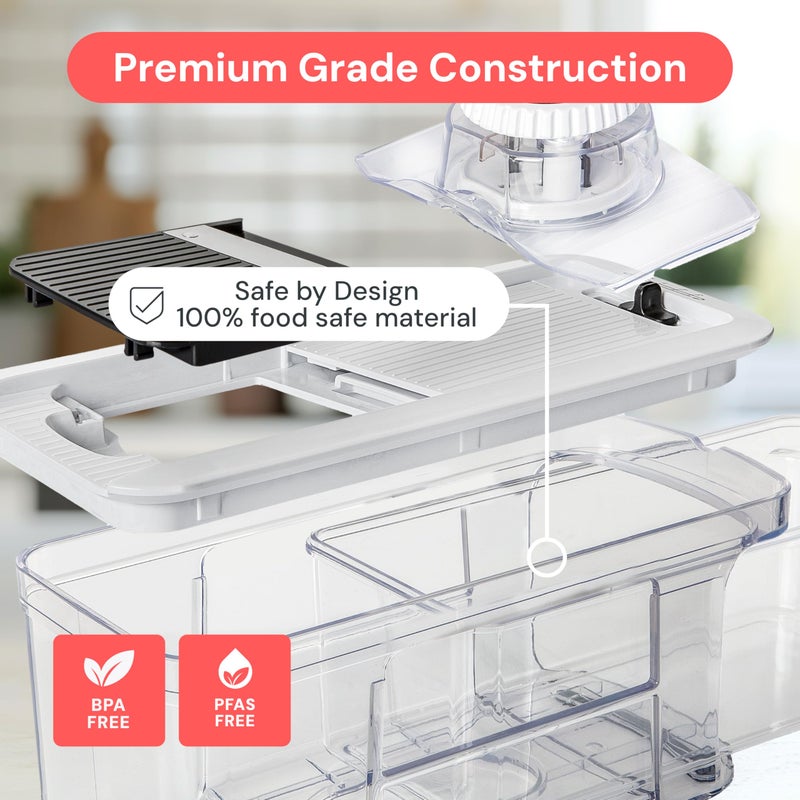 Fullstar Mandoline Slicer for Kitchen - Vegetable Chopper, Onion Potato Food Veggie Fruit Slicer and Cutter with Container, Kitchen Gadgets & Gifts, Home Essentials (6 in 1, Black/White) - Image 5