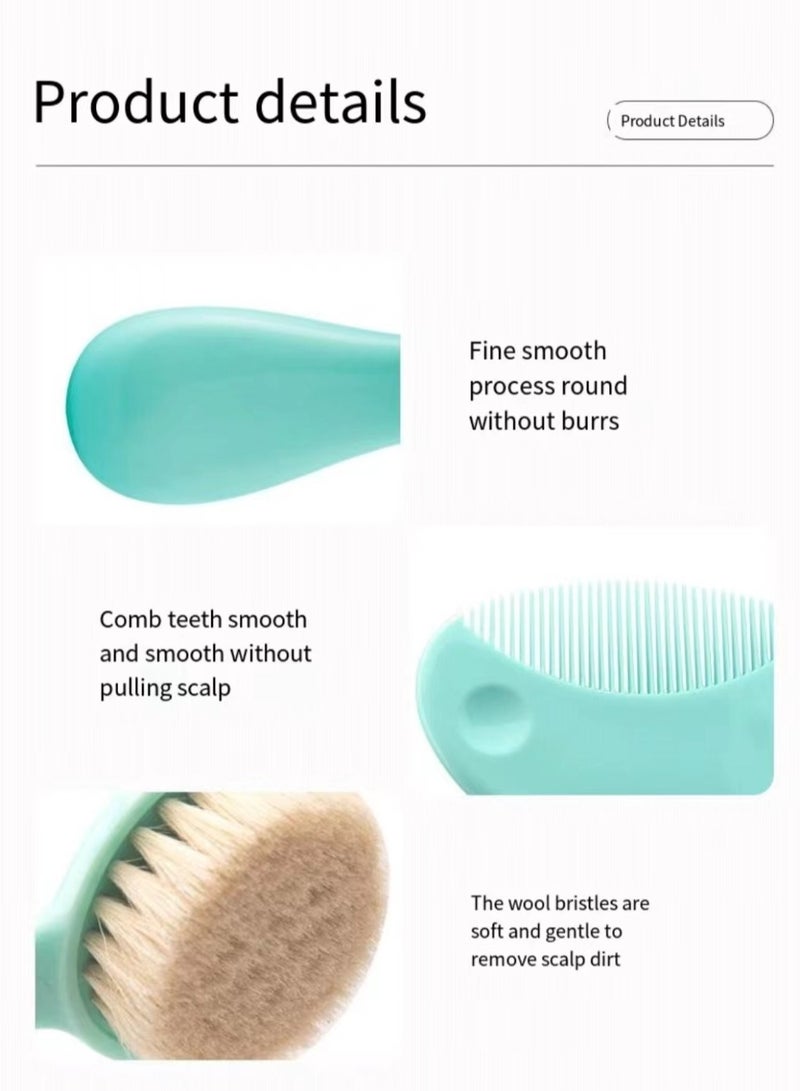 Newborn massage scalp, baby cleaning and care, wool brush and comb 2-piece set  - Image 2