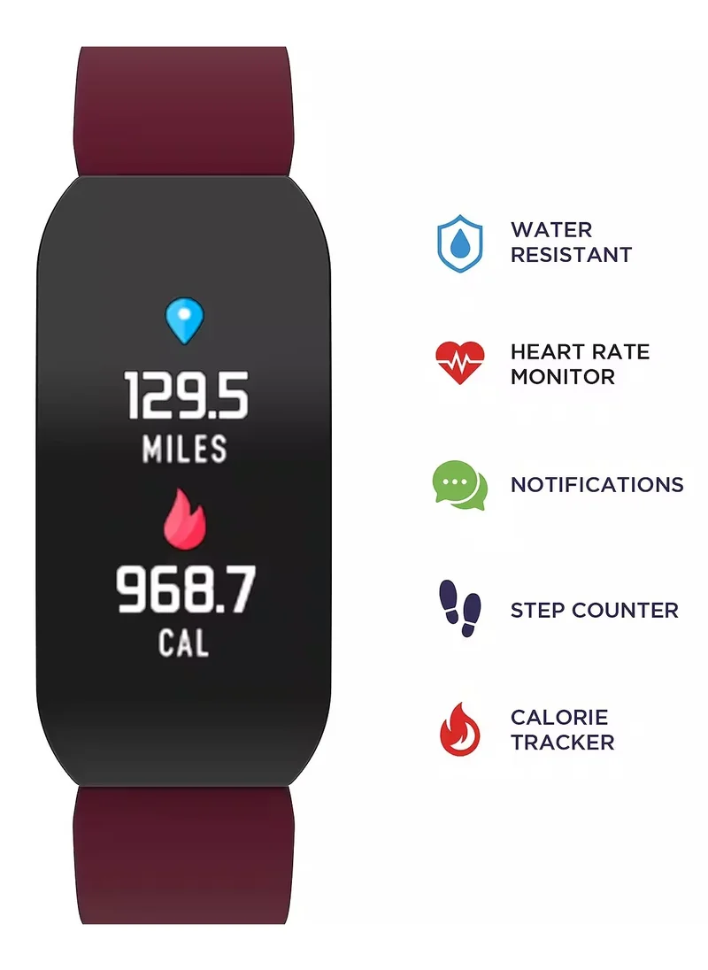 آي تاتش iTouch Unisex Interactive Activity Tracker Watch Black/Maroon with Silicone Strap, 500144B-G10