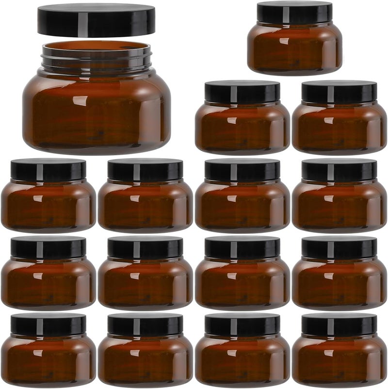 Yarlung Yarlung 16 Pack 8 Oz Plastic Containers with Lids, Brown Body Butter Containers Empty Refillable, Amber Body Scrub Jars Round Low Profile Samples Jars for Lotion, Sugar Scrub, Cream