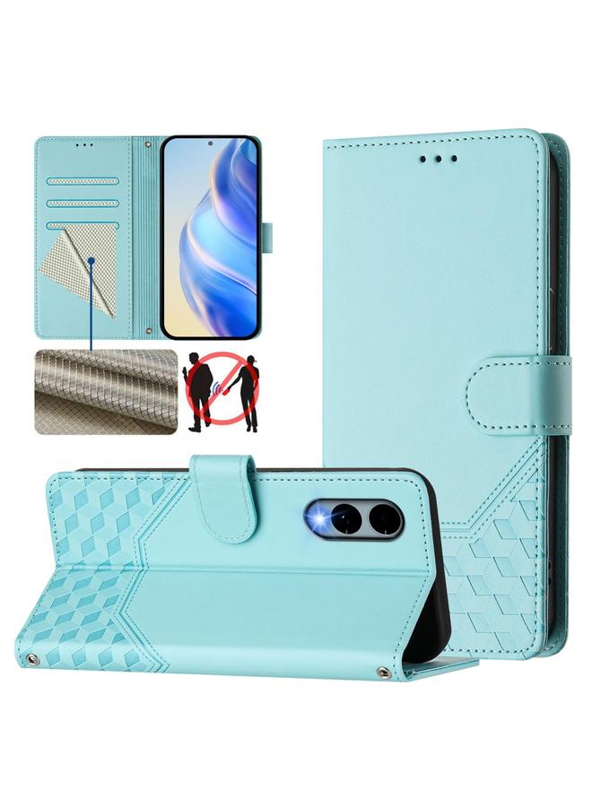S-TOP Case For Fujitsu Arrows We2 Honeycomb Embossing RFID Leather Phone Case - Image 1