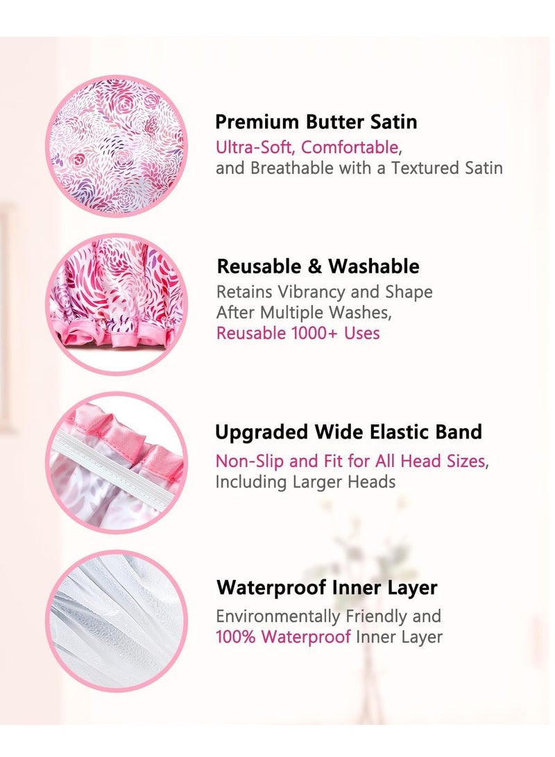 Excefore Large Shower Cap for Women Long Hair, 1 Pack,Romantic Petal Design, Double Layer Waterproof, Reusable, Washable, High-quality, Floral Print - Image 3