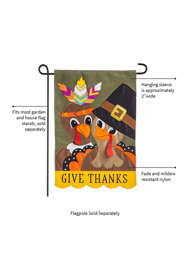 Evergreen Flag - Embellished Pilgrim Couple Applique Garden Flag - 12.5 X 18 Inches Outdoor Decor For Homes And Gardens - Image 1