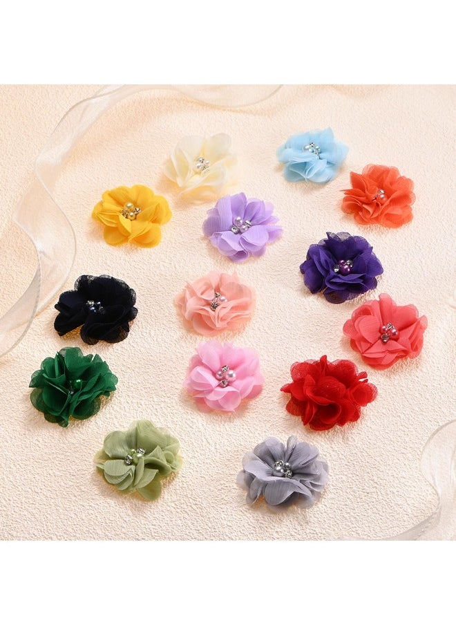 M METERXITY M METERXITY 50-Pack Rhinestone Pearl Chiffon Flowers 2.17 x 2.17 Inch Mesh Fabric Flowers Full Chiffon Flowers Hair Clips Flower for Home Decor/Wedding/Headbands/DIY/Party/Garden [Light Green]  - Image 4
