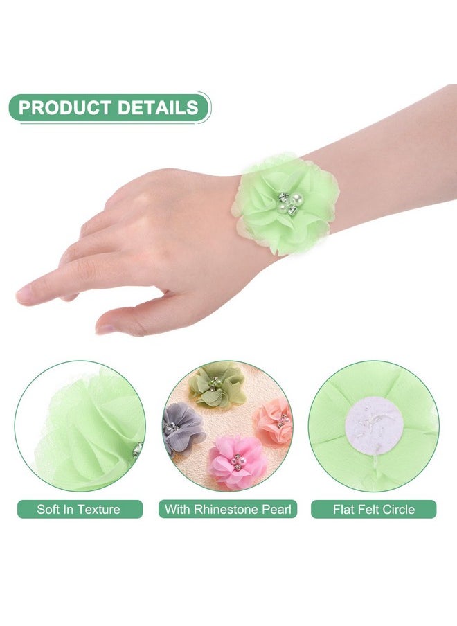 M METERXITY M METERXITY 50-Pack Rhinestone Pearl Chiffon Flowers 2.17 x 2.17 Inch Mesh Fabric Flowers Full Chiffon Flowers Hair Clips Flower for Home Decor/Wedding/Headbands/DIY/Party/Garden [Light Green]  - Image 2