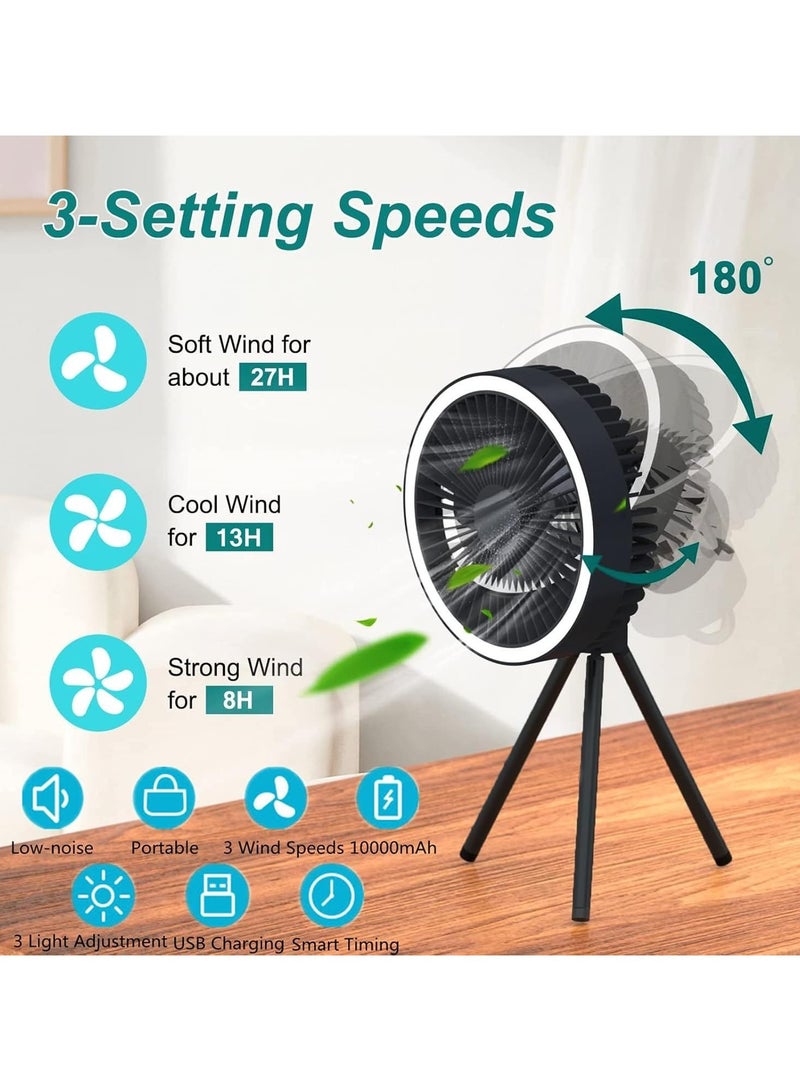 AROAQ 10000mAh Rechargeable Battery Operated Personal Outdoor Desk Fan,3 Speed Outdoor Tent Fan with Tripod,Table Fans with Hanging Ring for Outdoor or Indoor  - Image 5