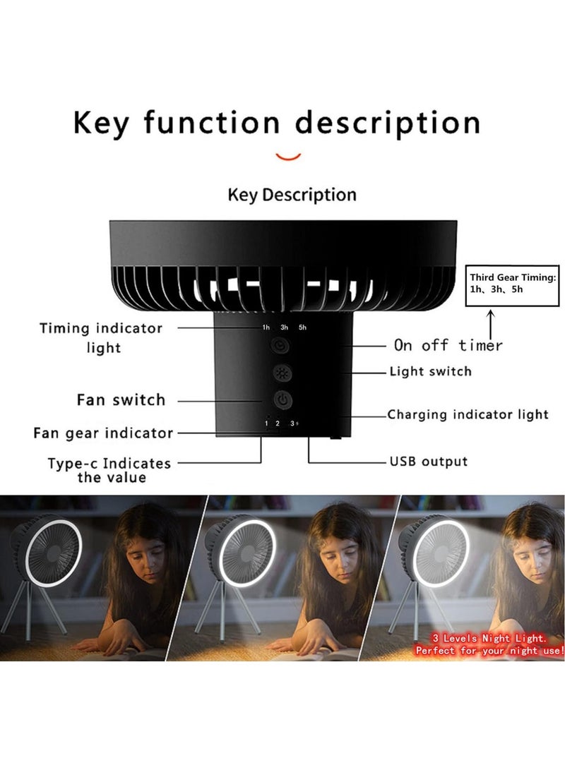 AROAQ 10000mAh Rechargeable Battery Operated Personal Outdoor Desk Fan,3 Speed Outdoor Tent Fan with Tripod,Table Fans with Hanging Ring for Outdoor or Indoor  - Image 4