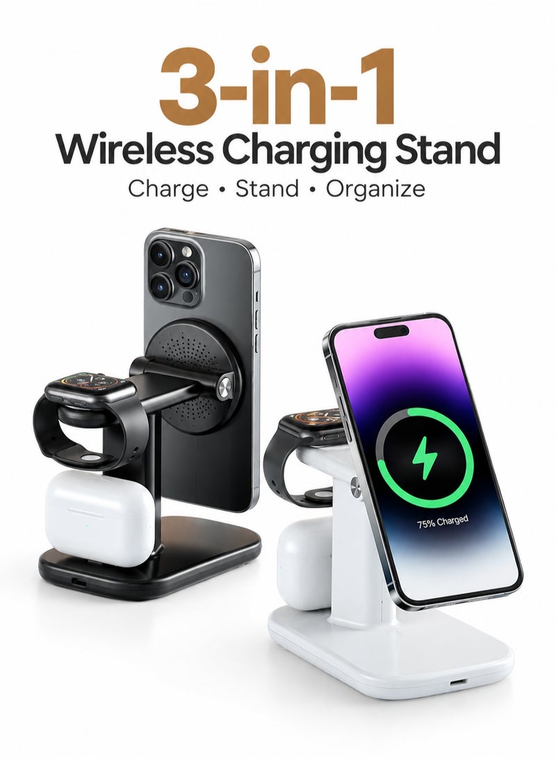 Rich Life 3-in-1 Foldable Wireless Charging Station for iPhone, Apple Watch & AirPods | Fast Charging Travel Dock with Magnetic Phone Stand & Night Light | Portable Multi-Device Charging Stand for Home, Office & Travel - Image 1
