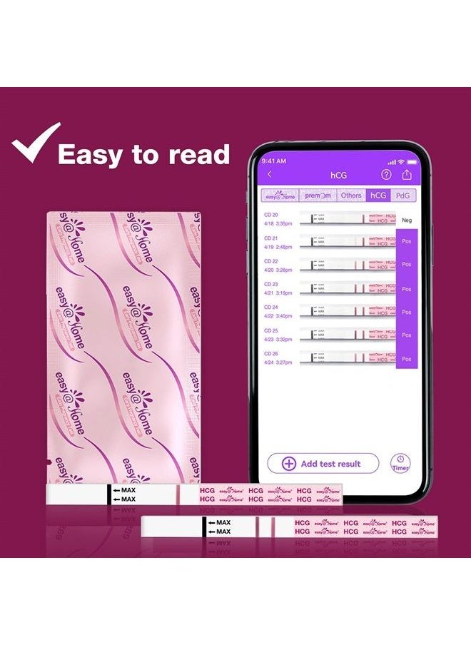 Easy@Home - Pregnancy Test Strips Kit, Powered by Premom Ovulation Predictor iOS and Android APP, 20 HCG Tests - Image 1