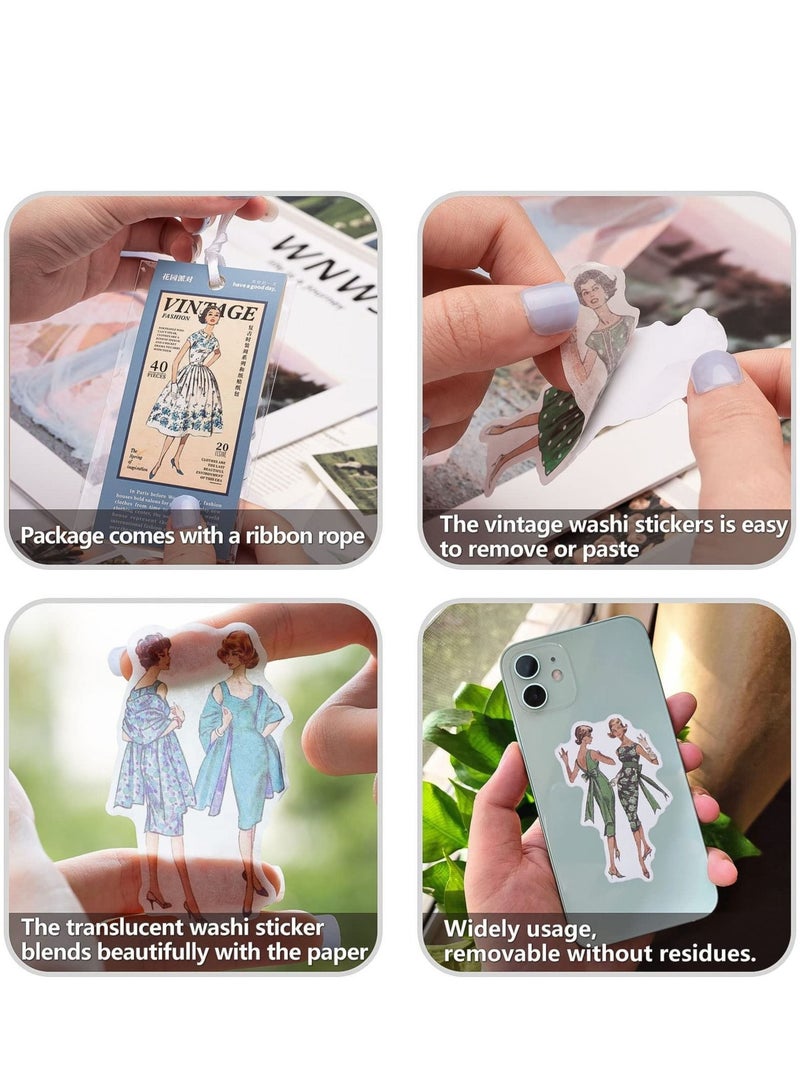 كابتن تيك 80 Scrapbook Stickers, Ladies Style Washi Decor Sticker Plan for Diaries, Photo Albums, Planners, DIY Craft Decorations (Vintage Girl Sky Blue and Green) - Image 5