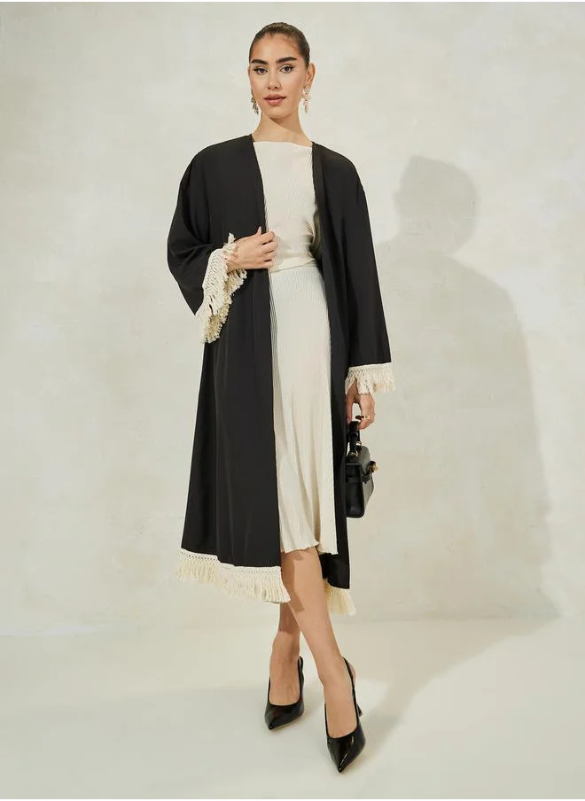 ستايلي Tassel Trim Detail Midi Kimono