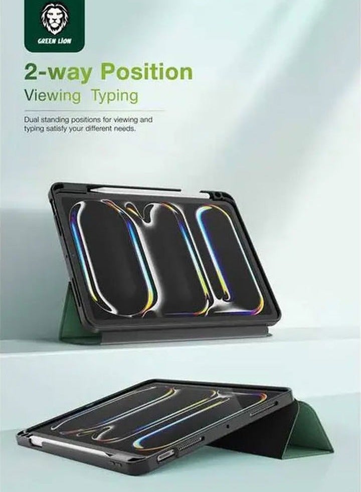 GREEN LION Hogo Premium Case with Pencil Holder for iPad Pro 11" / Magnetic Smart Cover Auto Sleep/Wake / 2-Way Position Viewing & Typing / Stable Tri-Fold Stand / Slim & Lightweight - Green - Image 3