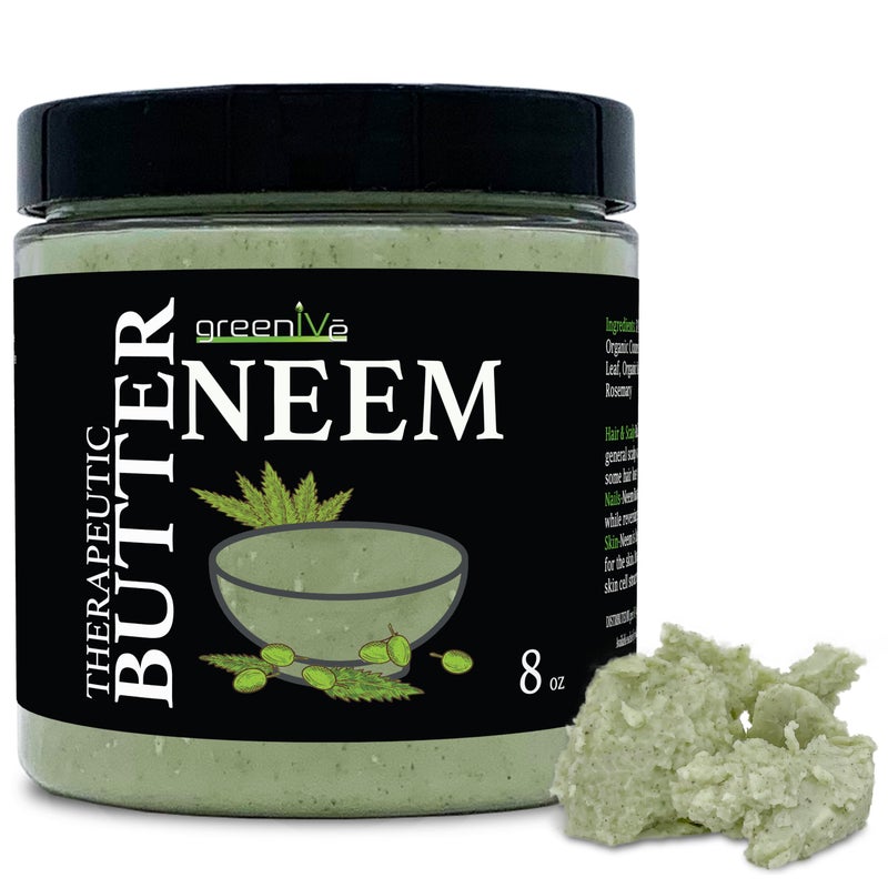 GreenIVe Neem Butter 100% Pure All Natural Body Butter Handcrafted Neem Seed Oil Coconut Oil Kokum Butter Marula Oil Rosemary Leaf Soothing Moisturizing Body Face Lip Hair Scalp Nail Care (8oz) - Image 1