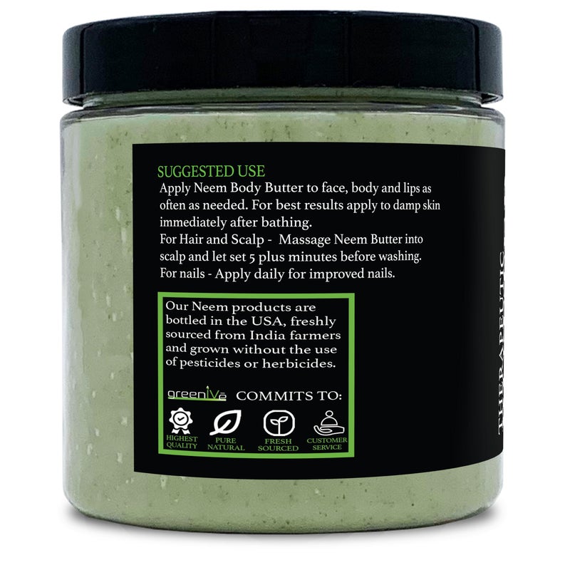 GreenIVe Neem Butter 100% Pure All Natural Body Butter Handcrafted Neem Seed Oil Coconut Oil Kokum Butter Marula Oil Rosemary Leaf Soothing Moisturizing Body Face Lip Hair Scalp Nail Care (8oz) - Image 3