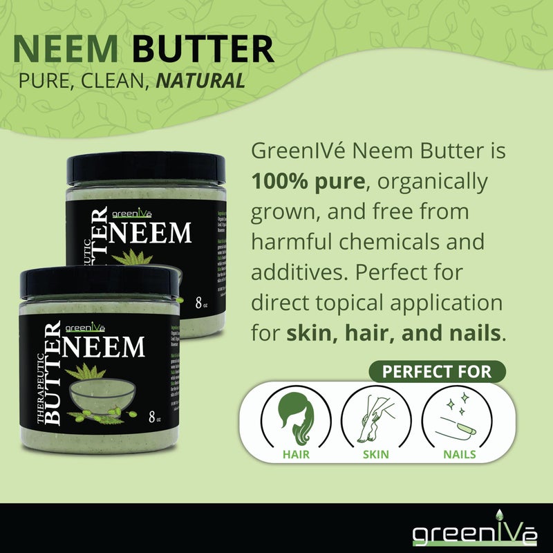 GreenIVe Neem Butter 100% Pure All Natural Body Butter Handcrafted Neem Seed Oil Coconut Oil Kokum Butter Marula Oil Rosemary Leaf Soothing Moisturizing Body Face Lip Hair Scalp Nail Care (8oz) - Image 4