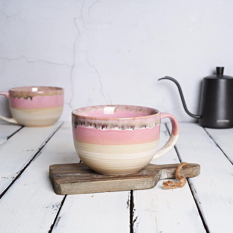 Bosmarlin Ceramic Jumbo Coffee Mug Set of 2 23 Oz Large Mug Soup Bowls with Handles Dishwasher and Microwave Safe Pink - Image 4