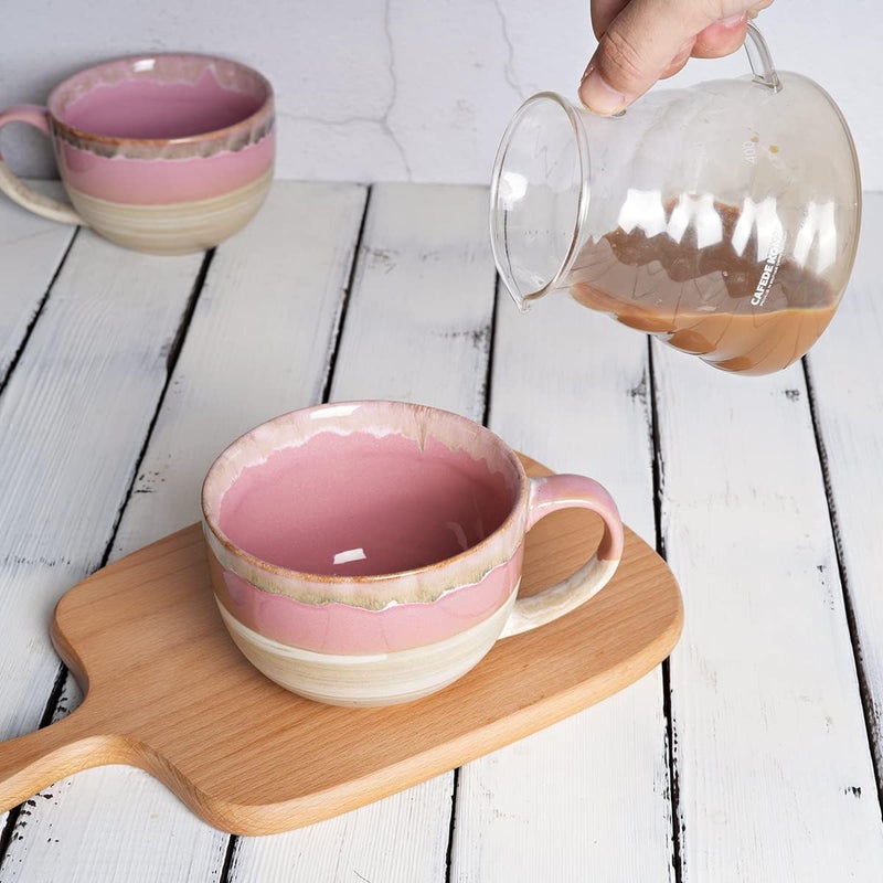 Bosmarlin Ceramic Jumbo Coffee Mug Set of 2 23 Oz Large Mug Soup Bowls with Handles Dishwasher and Microwave Safe Pink - Image 5
