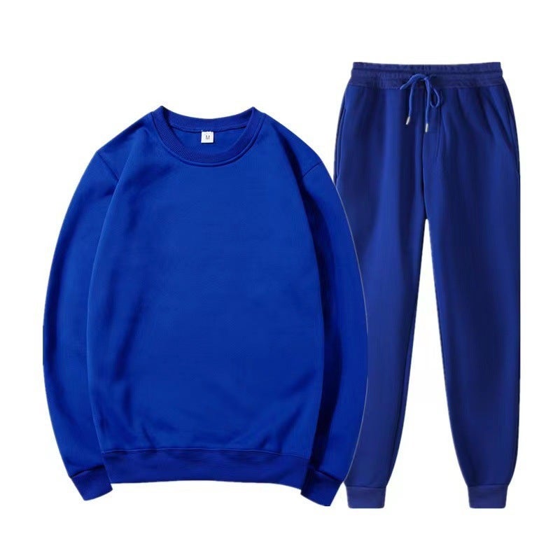 Generic Cross-border Mens and Womens Round Neck Sweatshirt Sports suit Solid Color Light Plate Fleece Loose Pullover Sportswear suit Royal blue 