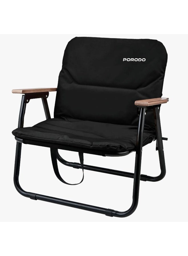 porodo Camping Foldable Chair 150kg Load Capacity, Aluminum Frame, 600D Oxford Fabric & Beech Wood, Brown/Black - Image 1