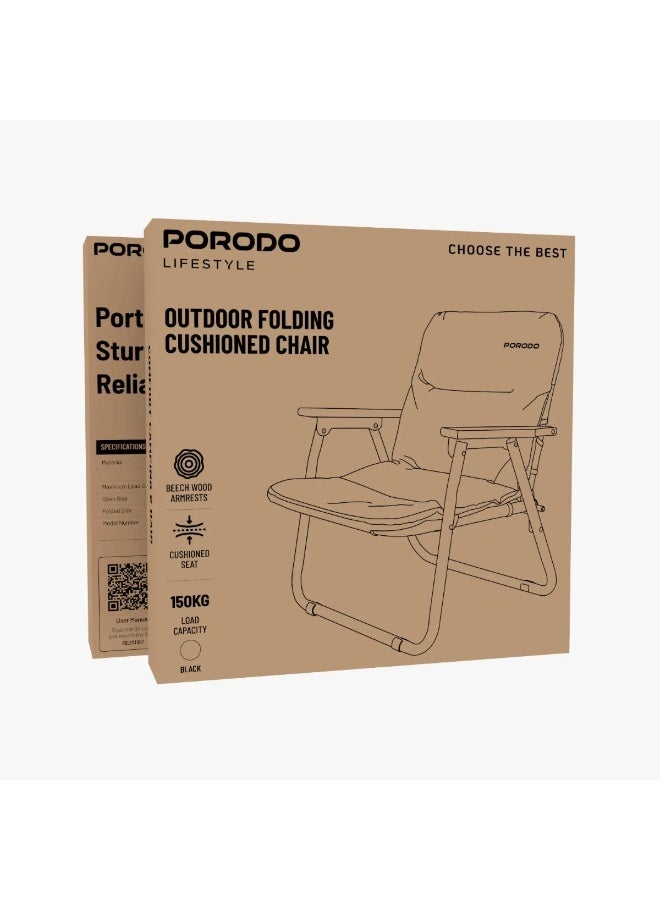 porodo Camping Foldable Chair 150kg Load Capacity, Aluminum Frame, 600D Oxford Fabric & Beech Wood, Brown/Black - Image 2