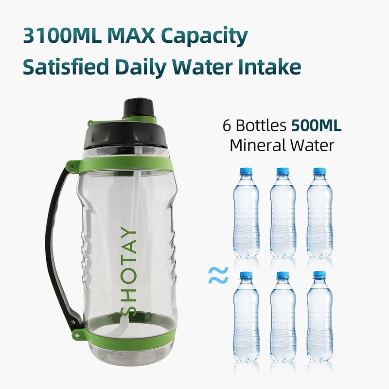 SHOTAY 2.5L/3.1L Sports Water Bottles With Removable Straw, BPA Free And Leakproof, Big Water Jug for Fitness, Gym, Sports And Camping Green. - Image 3